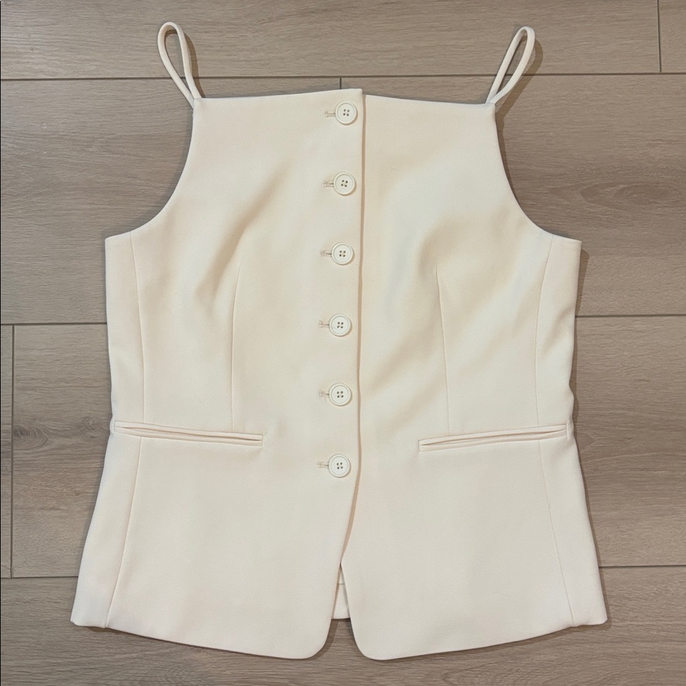 Staud  Una Button-Front Tank Vest in Ivory
